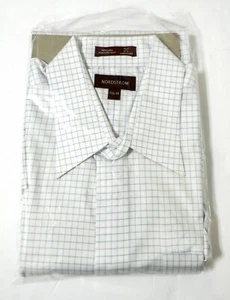 Men's NORDSTROM Men's White Blue Check 100% Cotton Long Sleeve Shirt  17.5-33 - Picture 1 of 7