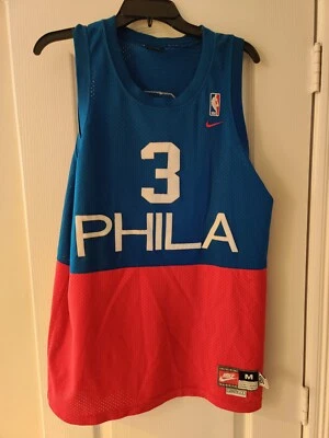 NIKE Allen IVERSON PHILA Jersey Size Med +2 THROWBACK RED/BLUE VINTAGE NBA - Image 1 of 4