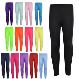 Gilrs Legging Kids Plain Color School Fashion Dance Leggings New Age 5-13 Years - Picture 1 of 42
