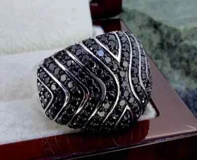 14k White Gold Plated 3.00Ct Round Lab-Created Black Diamond Wedding Ring WOMEN - Image 1 of 4