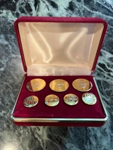 18K Gold Custom JFS JSF Monogram Brass Metal Blazer Suit 7-Buttons Box Set - Picture 1 of 6