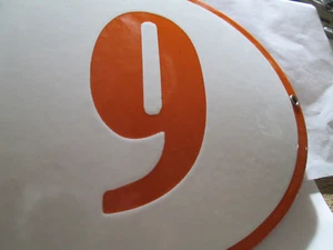 Hausnummer Oval Emaille  Holland Orange  Nr. 9 weißer Hintergrund 19 cm x 15 cm  - Picture 1 of 10