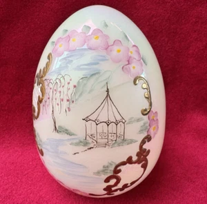 Fenton Art Glass Hand Painted Large Egg Gazebo Flowers Gold 1991 SIGNED sticker - Picture 1 of 14
