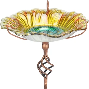 MUMTOP Bird Baths for Outdoors,Outdoor Bird Bath, Glass Birdbath Sunflower Bird - Picture 1 of 12
