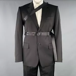 HELMUT LANG SS24 Taglia 44 Giacca In Lana Nera Con Rever A Punta E Cintura - Foto 1 di 11