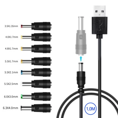 8 in 1 Universal Stromkabel USB zu DC 5,5 * 2,1mm 6,4 *4,4mm Klinke 5V Ladekabel - Bild 1 von 4