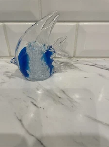 Angelfish Shaped Art Glass Paperweight Blue /White Murano Inspired. Pre Owned - Picture 1 of 7