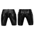Mens Wet Look Leather Shorts Sport Gym Training Middle Pants with Zipper Sexy