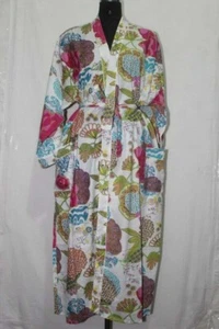 Vestido maxi kimono boho 100 % algodón indio estampado tropical blanco - Imagen 1 de 5