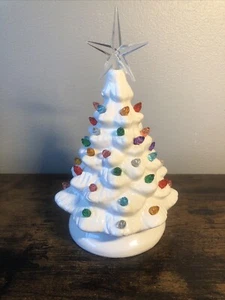 White Ceramic Christmas Tree with star and bulb. No Lighting bottom part missing - Picture 1 of 10