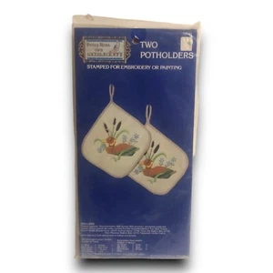Betsy Ross Needlecraft Two Potholders Mallard Stamped Embroidery Painting Kit - Picture 1 of 3