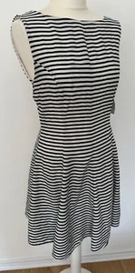 New Zara Black & White Stripe Size Large Fit & Flare Summer Scoop Back Dress - Picture 1 of 10