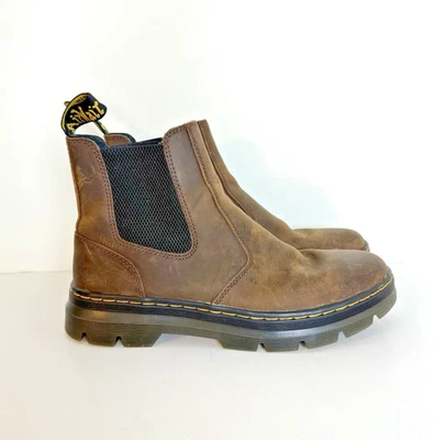 Botas Dr Martens EMBURY Talla 10 Hombres US AirWair Cuero Marrón Tobillo Goma Pisada Foto 1 de 4