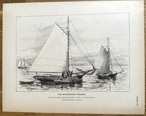 Antigua impresión de pesca Menhaden Bailing in the Catch 1887 - Imagen 1 de 7