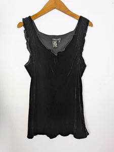 BCBG Maxazria Velour Velvet Top S/M Black Whimsigoth Ruffle Y2K Silk - Bild 1 von 5