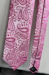 Mens 100% Silk Pink Multi Paisley Smart Formal Event Tie 3.25" Wide 57" Long - Picture 1 of 2