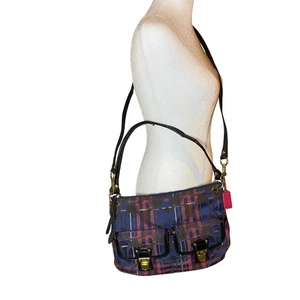 Coach Poppy Tartan Plaid Crossbody Bag Signature Print Purse Designer Y2K Hippie - Picture 1 of 8