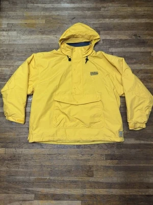 Abrigo acolchado vintage XL amarillo Universidad de Okoboji chaqueta de lluvia bolsillos con capucha Foto 1 de 4