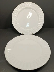 Gibson Designs Regalia White Dinner Plates with Ribbed Rim Set of 2 - Picture 1 of 9