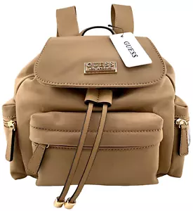 GUESS AVIEL LOGO BACKPACK BAG HANDBAG Tan Brown AUTHENTIC • BRAND NEW WITH TAGS - Picture 1 of 16