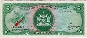 Mazuma *F1065 Trinidad Tobago 5 dollar 1964 AA534379 1st Prefix GVF - Picture 1 of 2