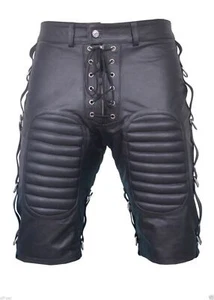 Men Designer Black Leather Shorts Lambskin Club Party shorts Punk Pants LS25 - Picture 1 of 6