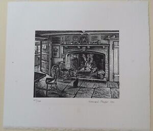 Howard Phipps, Interior, Manor farm, Cat wood engraving, 107/150 signed & dated