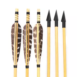 12pcs 32" Archery Wooden Hunting Arrows with Metal Arrowhead Archery Feathers - Picture 1 of 12