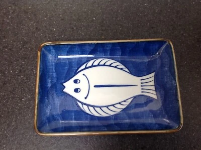 Japanese Style Studio Pottery Dish, Fish Design in Cobalt & Clear Glaze SALE - Image 1 of 4