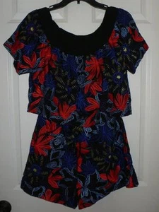 Parker Black Red Blue Floral Embroidered S/S Romper $398 NWT M - Picture 1 of 1