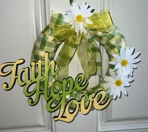 Mini guirnalda primavera verano 10 pulgadas decoración puerta delantera verde amarillo fe esperanza amor - Imagen 1 de 4