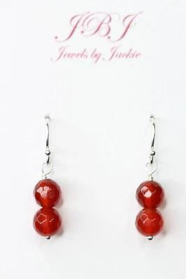 Pendientes de plata de ley .925 con piedras preciosas naturales de 6 mm bola marrón cornalina de 1" Foto 1 de 3