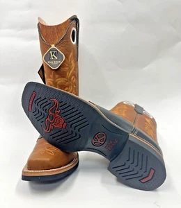 Men's genuine cowhide rodeo square toe non slippery rubber Handcrafted Boots - Picture 1 of 5