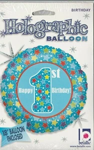 Betallic "Happy 1st Birthday" size 18" Holographic Foil Balloon - Picture 1 of 2