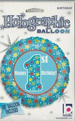 Betallic "Happy 1st Birthday" size 18" Holographic Foil Balloon - Image 1 of 2