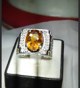 Lab Created Citrin Edelstein 925 Sterling Silber Ring für Herren 642 - Bild 1 von 3