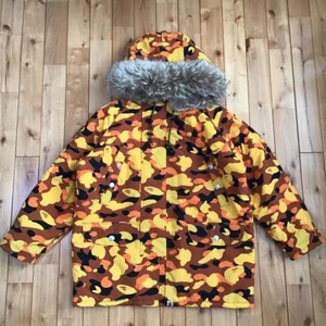 BAPE vintage fur puffer jacket orange camo A Bathing Ape Size M 2504TY - Picture 1 of 10