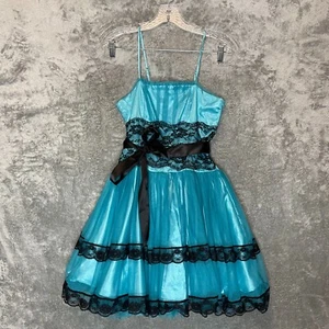 Vtg Girls Youth Witchy Gothic Fairy Grunge Tulle Full Tiered Blue Midi Dress 14 - Picture 1 of 12