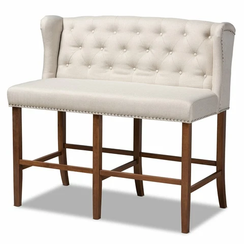 Baxton Studio Alira Beige Upholstered Walnut Finished Bar Stool Bench Cover