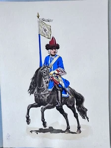 Lucien Rousselot: Original Aquarell. Maison Du Roi Grenadier A Cheval, 1724. - Bild 1 von 6