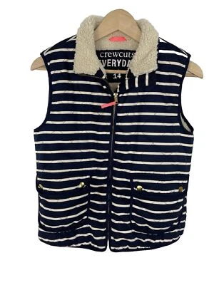 Crewcuts J. Colete estilo acolchoado listrado azul marinho Crew tamanho 14 forrado de pele sintética em excelente estado usado - Imagem 1 de 4