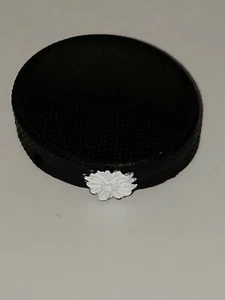 BARBIE "BLACK PILLBOX HAT WITH WHITE FLOWER ADORNMENT, NEW , HIGH QUALITY - Picture 1 of 4