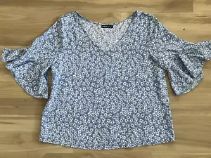 SHEIN Women's Blue Floral Blouse Top Boho Hippie L US 8 10 - Picture 1 of 6