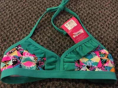 XHILARATION GIRL XS 4-5 SWIMSUIT BIKINI TOP Green Bright Colorful NWT - Image 1 of 4