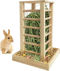 Wooden Hay Feeder Rabbit Less Waste Food Feeding Rack Standing Pet-Self Feeding - Picture 1 of 7