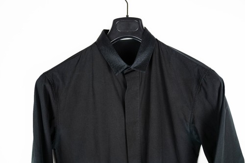 DIOR HOMME Camicia Uomo Nera Abito Collo Tinta Unita 38 Bottoni Maglia