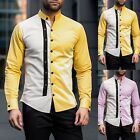 Mens Spring And Autumn Stand Collar Long Sleeve Shirt Fashion Vintage Stand