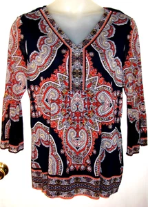 Camicetta nuova con etichette Charter Club Paisley maglia trasparente foderata fondo a campana manica top XXL 1X - Foto 1 di 1