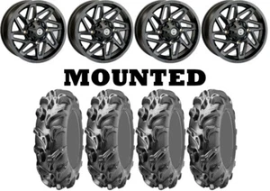 Kit 4 ITP Mega Mayhem Tires 27x9-14/27x11-14 on Moose 361X Matte Black CAN - Picture 1 of 5
