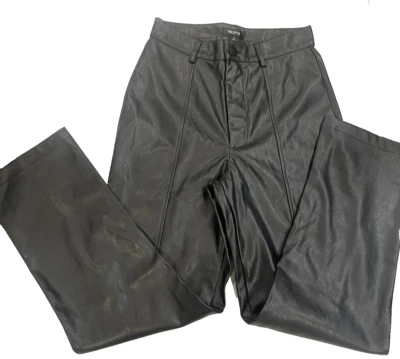 Pantalón de cuero vegano Wildfox dobladillo dividido tiro alto negro talla pequeña Foto 1 de 4
